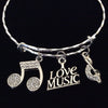 I Love Music Crystal Notes Expandable Bracelet Adjustable Wire Bangle Gift Trendy Musician Music teacher