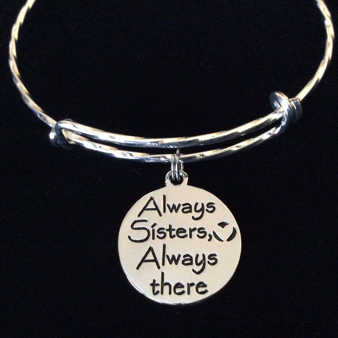 Always Sisters Always There Expandable Silver Charm Bracelet Adjustable Bangle Family Gift