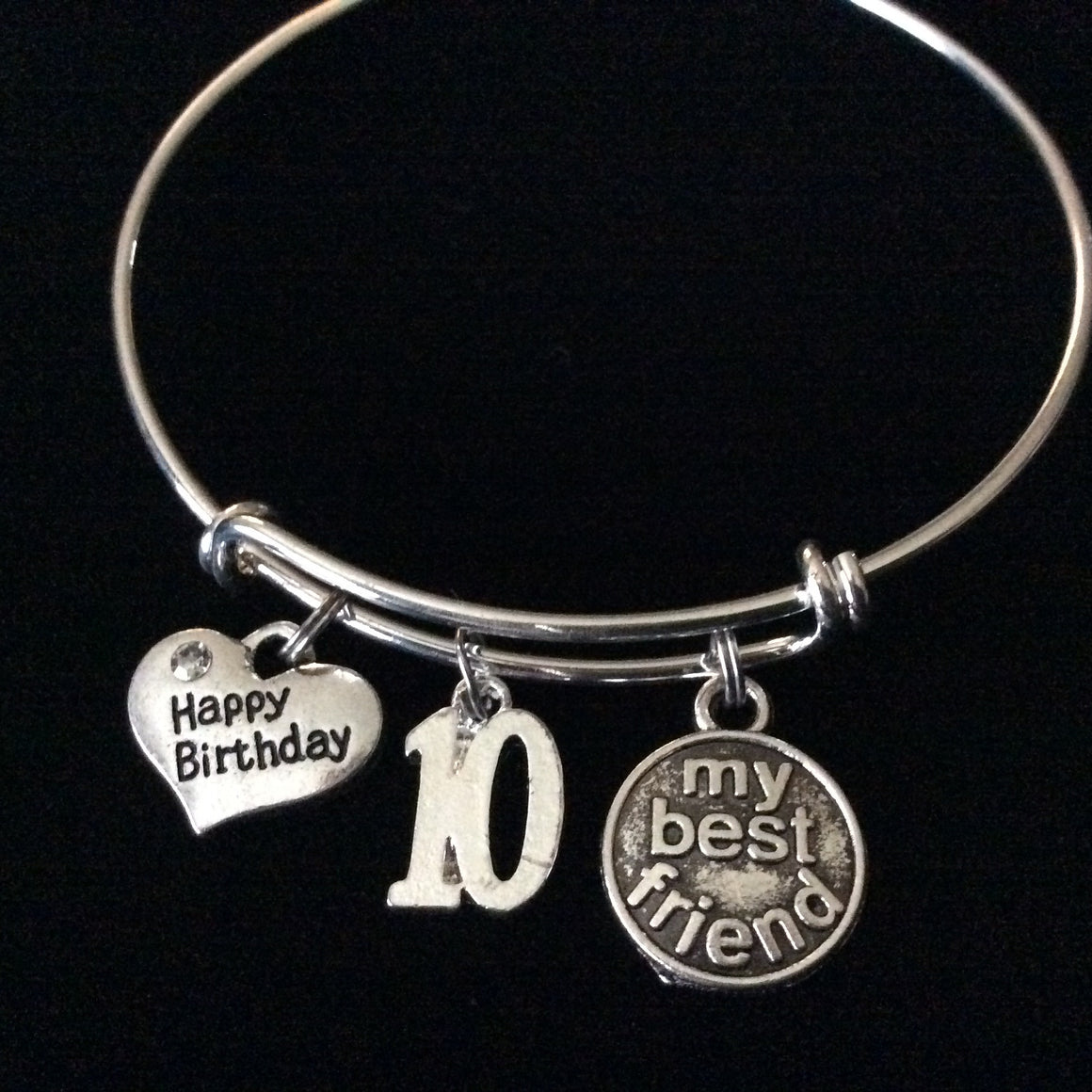 Happy 10th Birthday My Best Friend Expandable Charm Bracelet Adjustable Bangle Gift