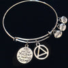 Master of Your own Destiny Alcoholics Anonymous Strength Courage Faith Silver Expandable Charm Bracelet Bangle