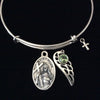 Saint Helen Medal Silver Expandable Charm Bracelet Adjustable Wire Bangle