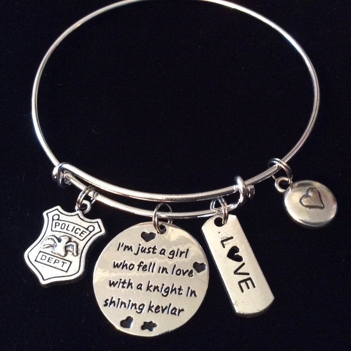 I'm just a Girl who fell in Love with a Knight in shining Kevlar Expandable Adjustable Wire Bangle Occupational Police Badge Department Wife Gift