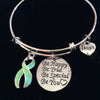 Light Green Awareness Ribbon Expandable Charm Bracelet with Inspirational Quote and Hope Heart Charm Adjustable Bangle