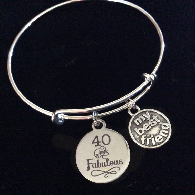 40 and Fabulous My Best Friend Happy 40th Birthday Expandable Charm Bracelet Adjustable Bangle Gift