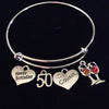 Happy 50th Birthday Cousin Expandable Silver Charm Bracelet Adjustable Bangle Gift Crystal Red and White Wine Glass