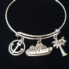 Cruise Ship Anchor Palm Tree Silver Expandable Charm Bracelet Adjustable Bangle Worker Gift Retirement