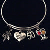 Happy 50th Birthday RN Nurse Expandable Silver Charm Bracelet Adjustable Bangle Gift Crystal Red and White Wine Glass