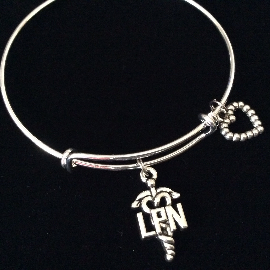 LPN Bracelet Silver Expandable Charm Bracelet Adjustable Wire Bangle Nurse Gift Handmade Trendy