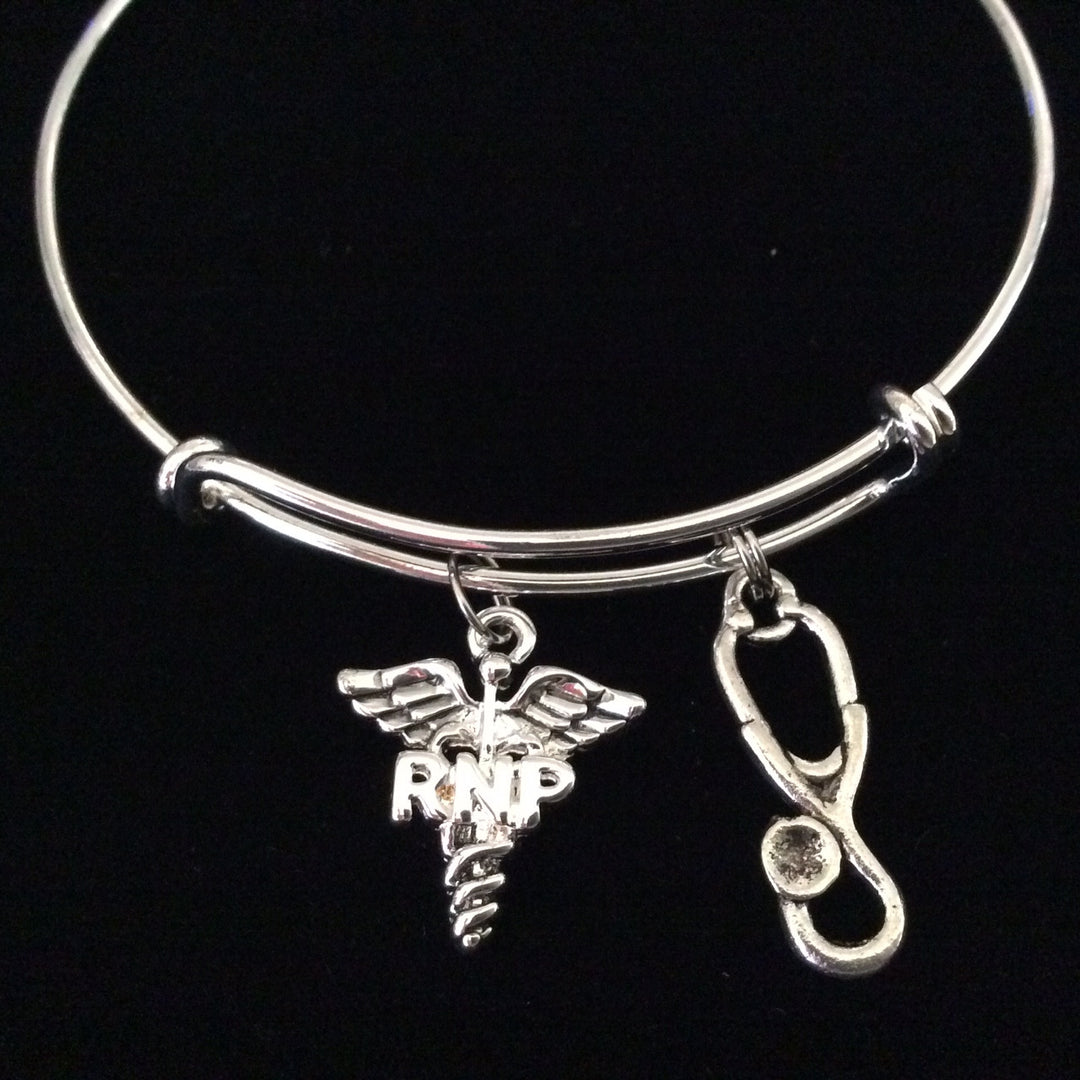 RNP Registered Nurse Practitioner Expandable Silver Charm Bracelet Bangle Medical Occupational Trendy