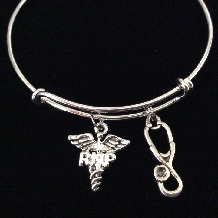 RNP Registered Nurse Practitioner Expandable Silver Charm Bracelet Bangle Medical Occupational Trendy