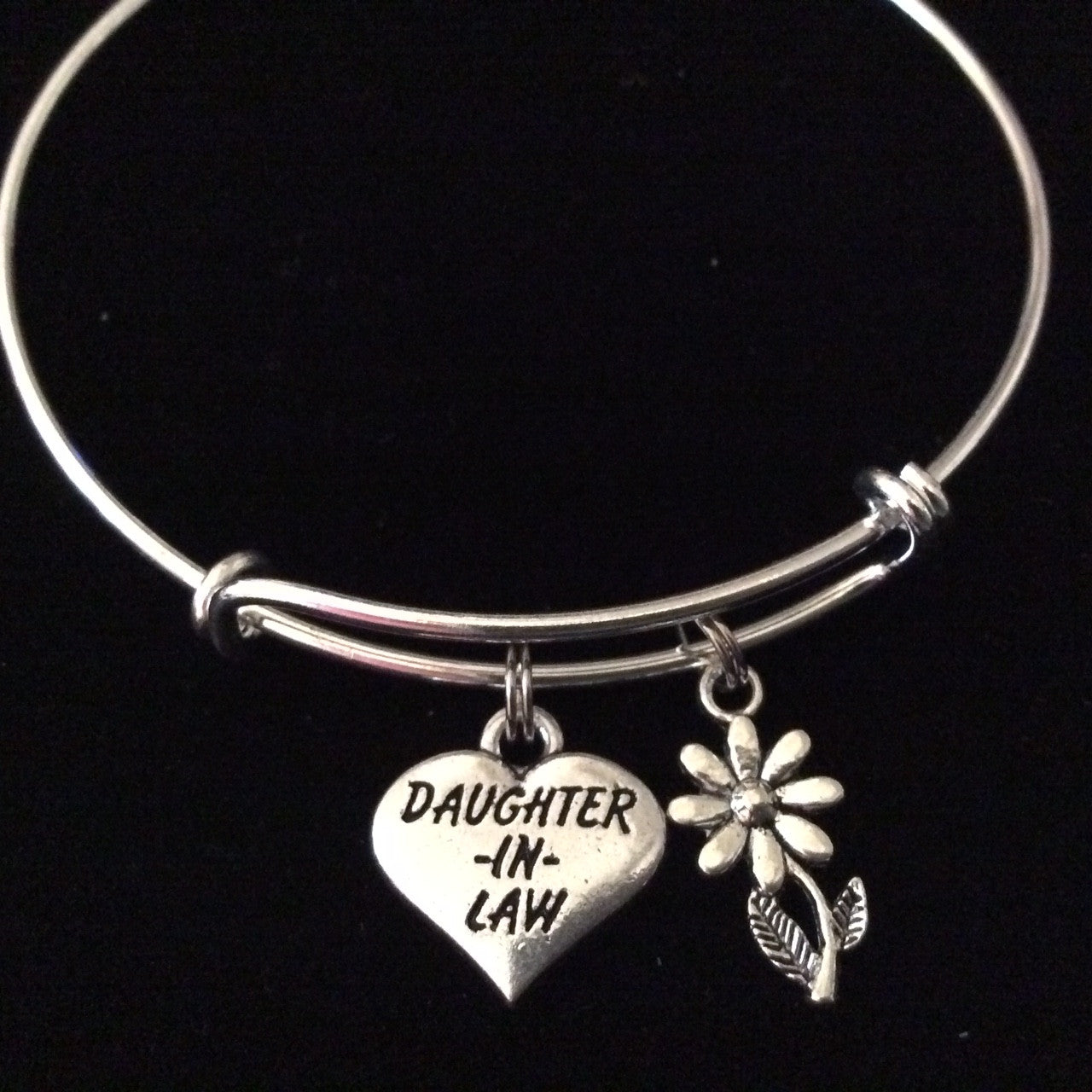 Daughter In Law Heart Daisy Silver Expandable Charm Bracelet Adjustable Bangle Meaningful 