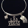 Las Vegas Expandable Silver Charm Bracelet Adjustable Wire Bangle Trendy Dice Cards Vacation Jewelry