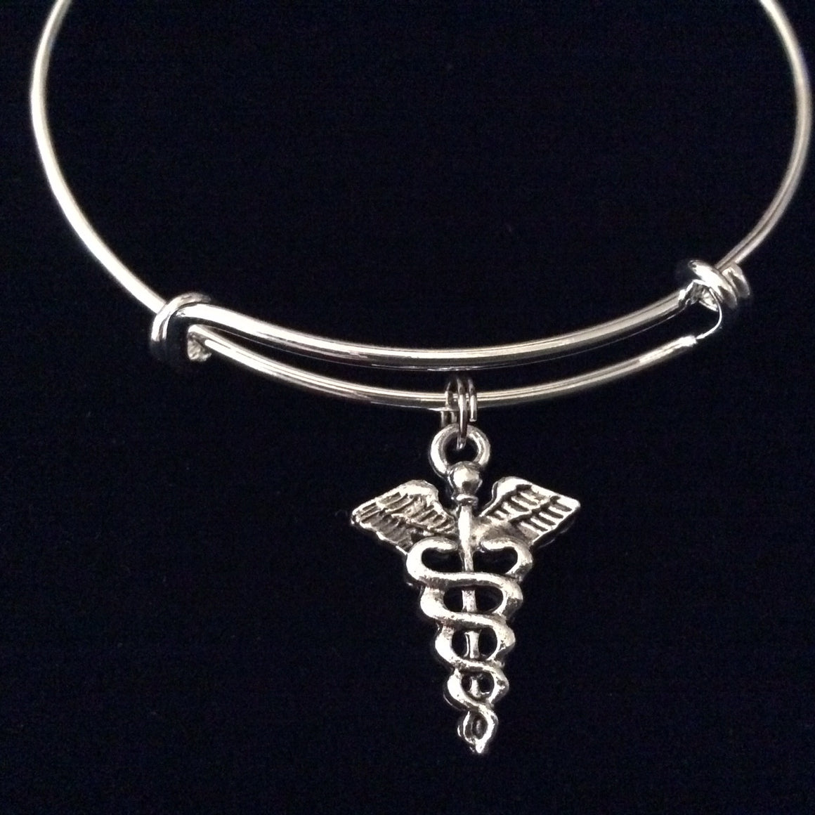 Medical Symbol Caduceus Silver Expandable Charm Bracelet Adjustable Bangle Gift Nurse Doctor