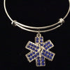 EMT, EMS, Medical Blue Crystal Silver Charm Bangle Bracelet Expandable Adjustable