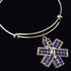 EMT EMS Medical Symbol Blue Crystal Silver Charm Bangle Bracelet Expandable Adjustable