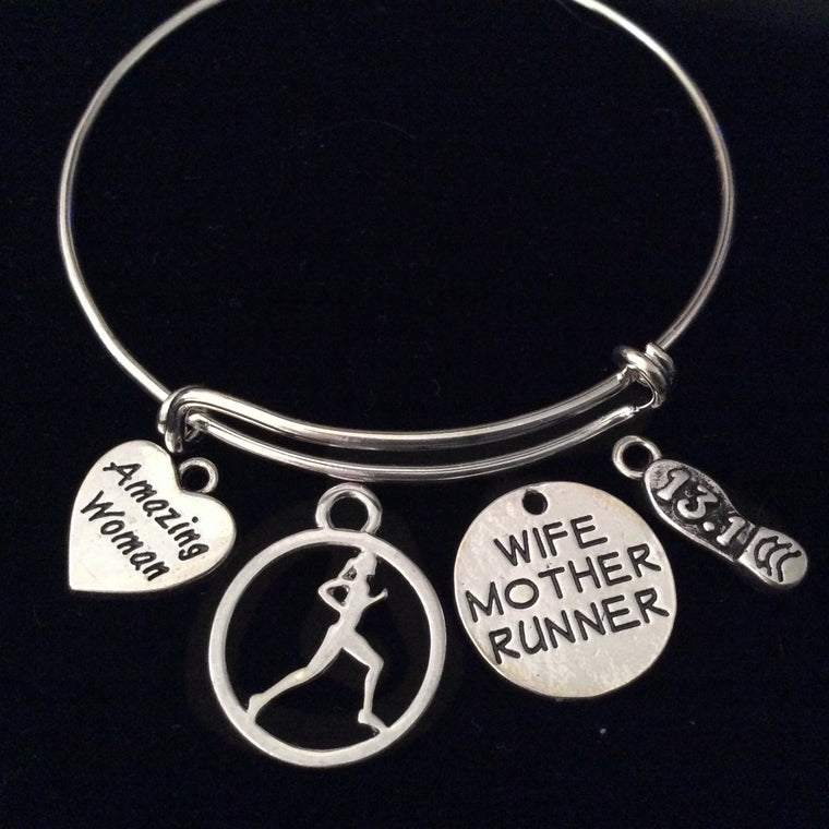 Custom 5K Born to Run Stainless Steel Charms on Expandable Bracelet Adjustable Wire Bangle Trendy Gift