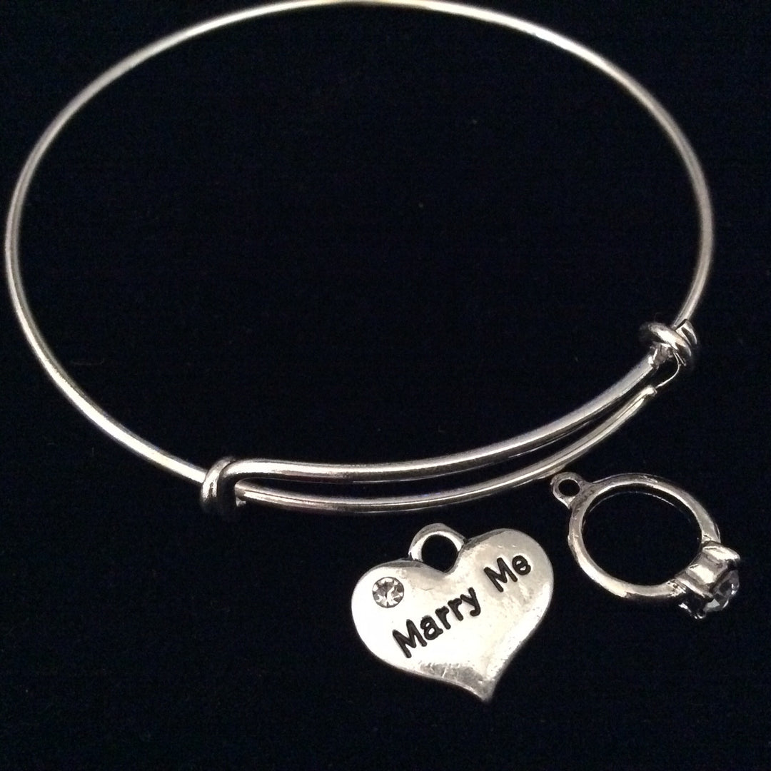 Marry Me Silver Expandable Charm Bracelet Adjustable Wire Bangle Engagement Ring Wedding Marriage Trendy Gift