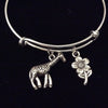 Giraffe Silver Charm Adjustable Bangle Expandable Bracelet Gift Trendy Teenager Stacking