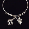 Giraffe Charm Adjustable Bangle Silver Expandable Bracelet Gift Trendy Teenager Stacking