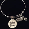 Biker Babe Motorcycle Silver Expandable Charm Bracelet Adjustable Bangle Gift Trendy Teenager Stacking