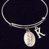 Silver Bowling Ball and Pins Initial Charm Silver Expandable Bracelet Adjustable Bangle League Gift
