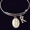 Silver Bowling Ball and Pins Initial Charm Silver Expandable Bracelet Adjustable Bangle Team Gift