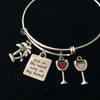Toes in the Sand Wine in my Hand Expandable Silver Charm Bracelet Ocean Nautical Adjustable Wire Bangle 