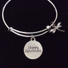 Happy Retirement Dragonfly Expandable Silver Charm Bracelet Adjustable Bangle Office Worker Gift Retire