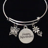 Happy Retirement Butterfly Daisy Flower Expandable Silver Charm Bracelet Adjustable Bangle Office Worker Gift Retire