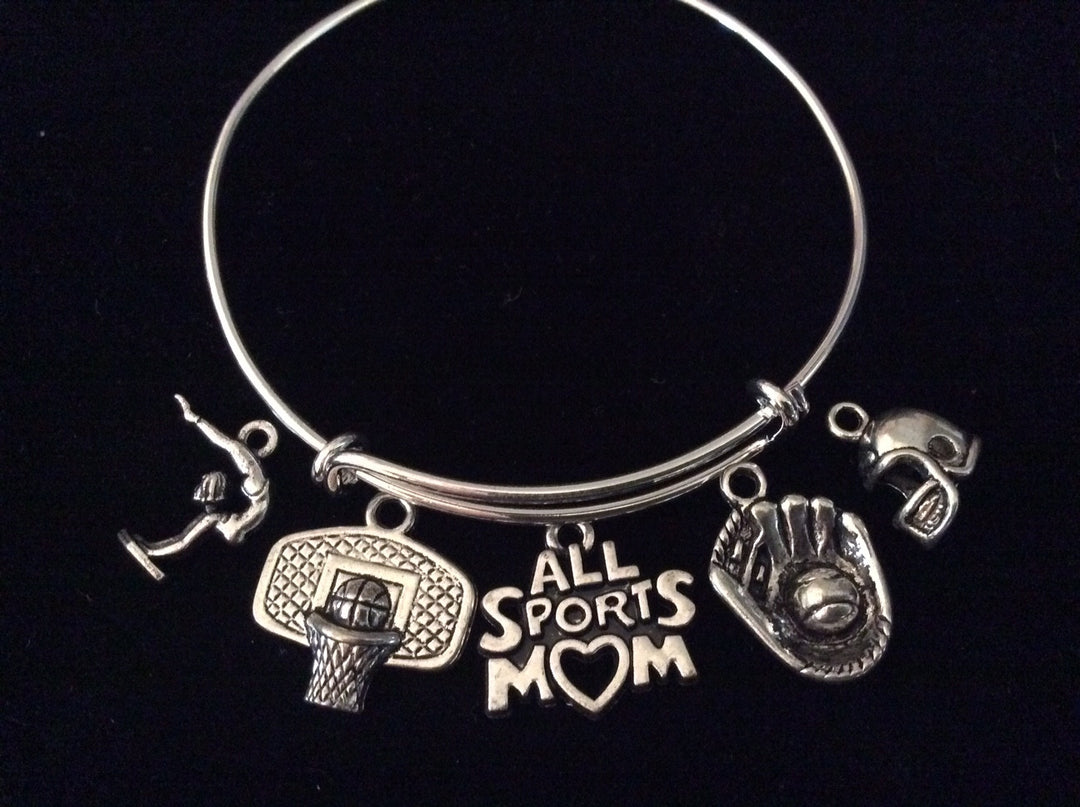 All Sports Mom Expandable Silver Charm Bracelet Football Baseball Basketball Gymnastics Adjustable Wire Bangle Gift Trendy Stacking Bangle