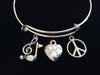 Music Note Paw and Peace Expandable Silver Charm Bracelet Trendy Stacking Bangle Gift