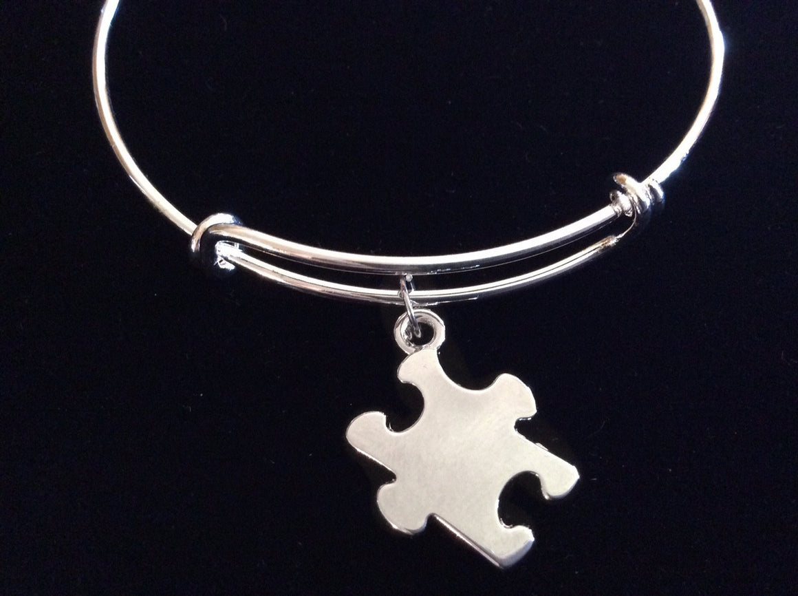 Autism Silver Puzzle Piece Expandable Charm Bracelet Adjustable Wire Bangle Expandable Autistic Teacher Gift