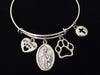 Saint Francis Patron of Animal Silver Expandable Charm Bracelet Best Friend Paw Cross Bangle Double Sided Adjustable Gift