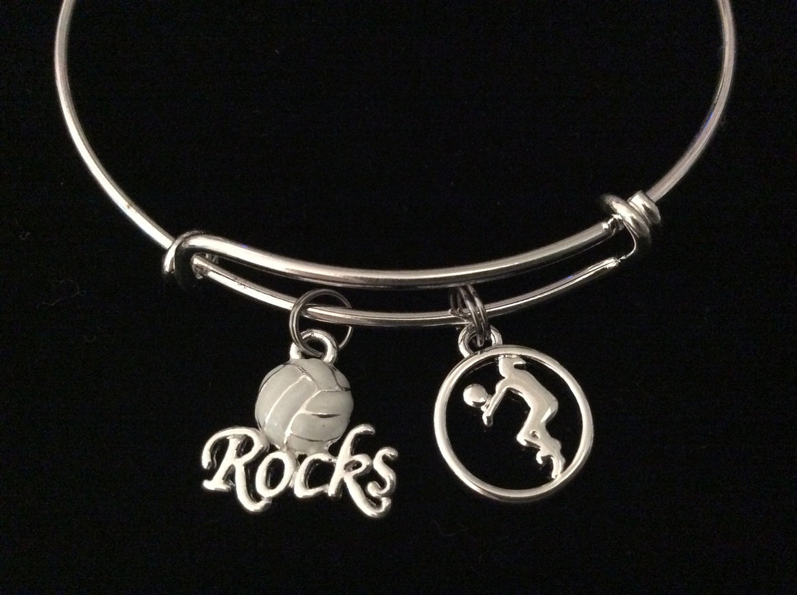 Volleyball Rocks Silver Expandable Charm Bracelet Adjustable Wire Bangle Sports Team Gift