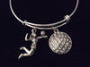 Spike It Volleyball Girl Charm on a Silver Expandable Bracelet Adjustable Silver Wire Bangle Sports Team Gift 