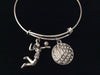 Spike It Volleyball Girl Charm on a Silver Expandable Bracelet Adjustable Silver Wire Bangle Sports Team Gift Trendy Handmade