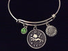 Leo Zodiac Charm Sunflower Green Peridot Birthstone Silver Expandable Bracelet Birthday Gift Bangle
