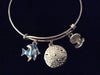 Nautical Expandable Silver Charm Bracelet Adjustable Wire Bangle Ocean Gift Fish Clam Sand dollar