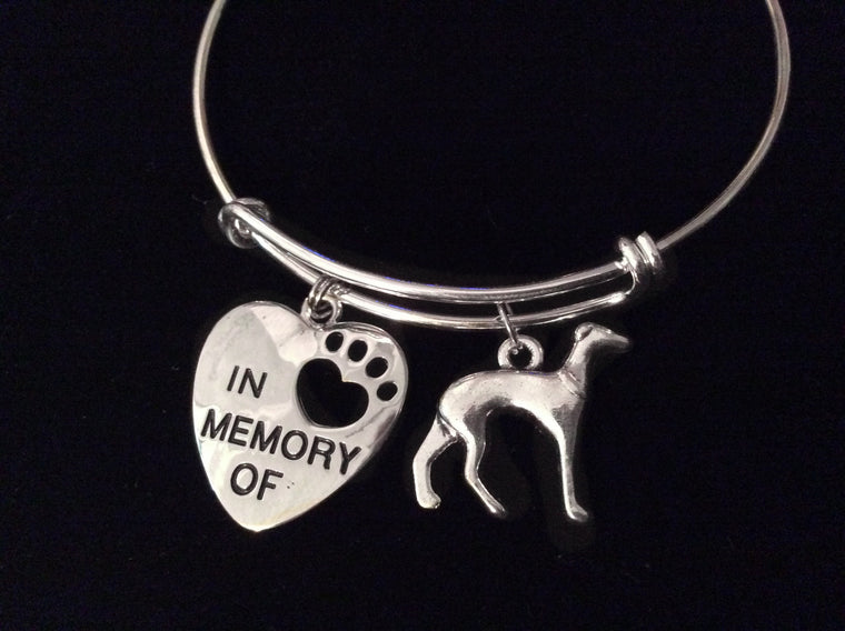 In Memory of Greyhound 3D Dog Charm Silver Expandable Bracelet Adjustable Bangle