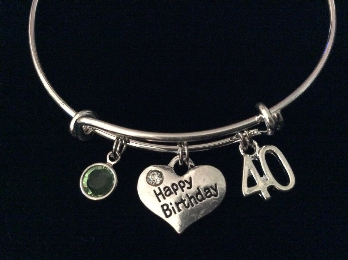 Happy 40th Birthday With Birthstone Expandable Charm Bracelet Adjustable Bangle 40th Gift