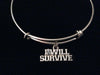 I Will Survive Blue Awareness Expandable Silver Charm Bracelet Adjustable Bangle Gift Arthritis Colon Cancer Survivor