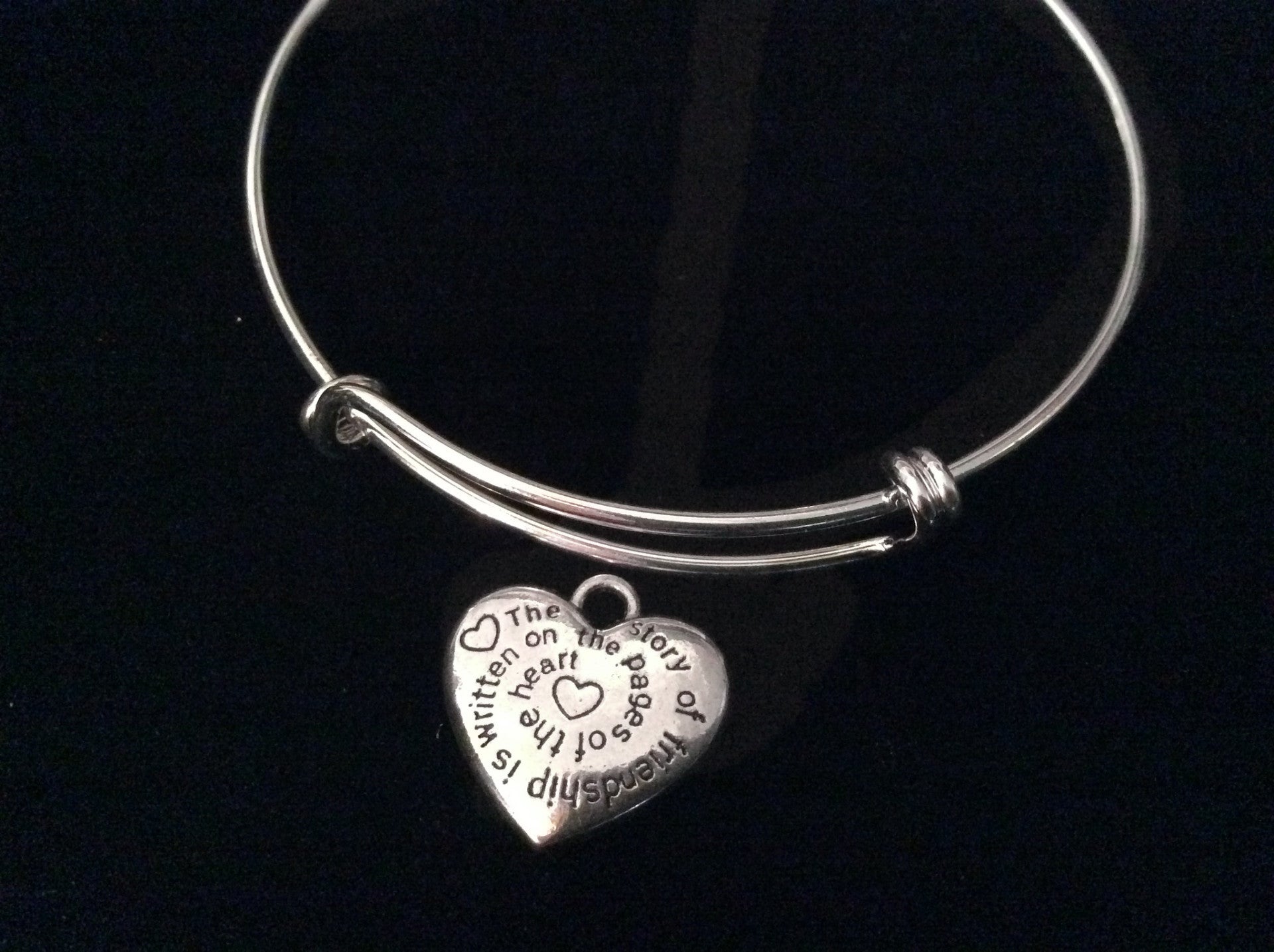 The Story of Friendship Silver Expandable Charm Bracelet Adjustable Wire Bangle Friend Gift