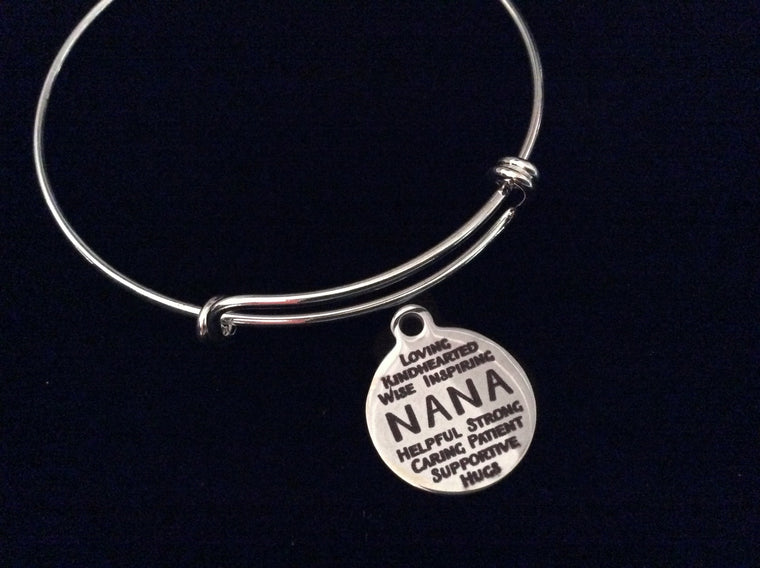 Nana Silver Expandable Charm Bracelet Adjustable Wire Bangle Grandmother Gift