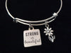 Strong is Beautiful Expandable Silver Charm Bracelet Adjustable Bangle Trendy Gift Stacking