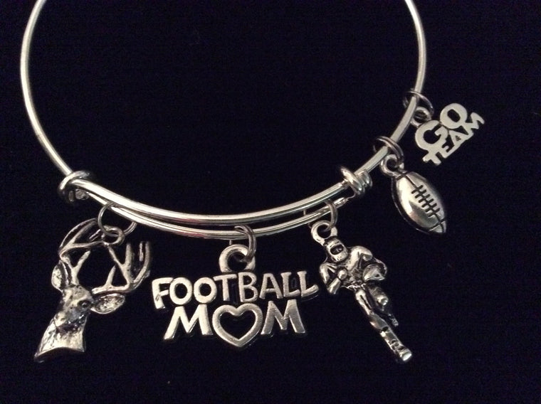 Buckeye Bucks Football Mom Expandable Silver Charm Bracelet Adjustable Wire Bangle Gift Trendy Sports Team
