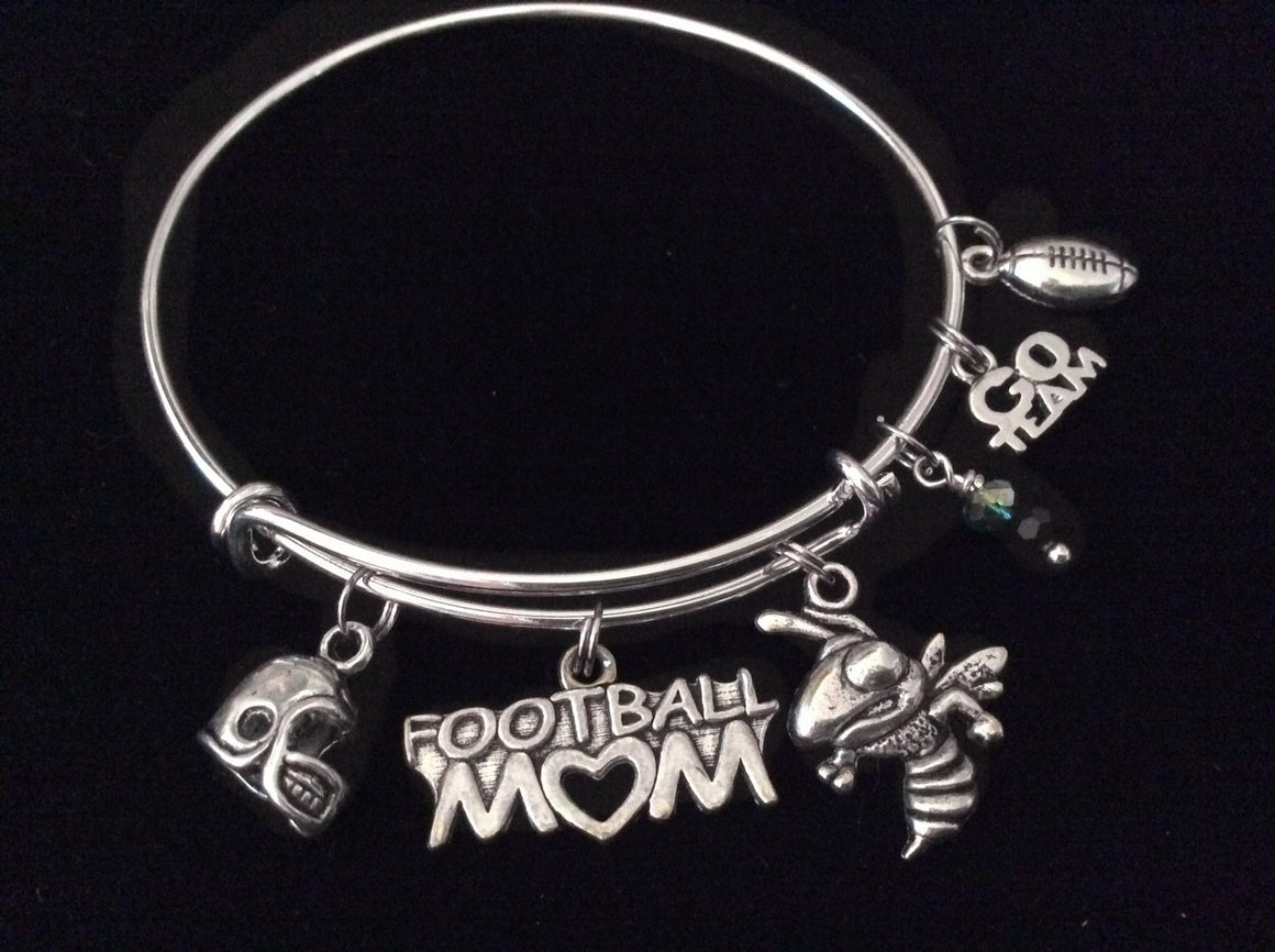 Football Mom Highland Hornets Expandable Silver Charm Bracelet Adjustable Gift Trendy