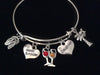 Happy Birthday Daughter Wine glasses Silver Expandable Charm Bracelet Adjustable Wire Bangle