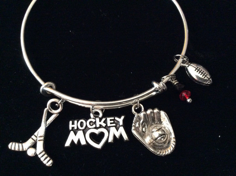 Hockey Mom Baseball Rugby Football Hockey Sticks Silver Expandable Adjustable Wire Bangle Bracelet Sports Gift