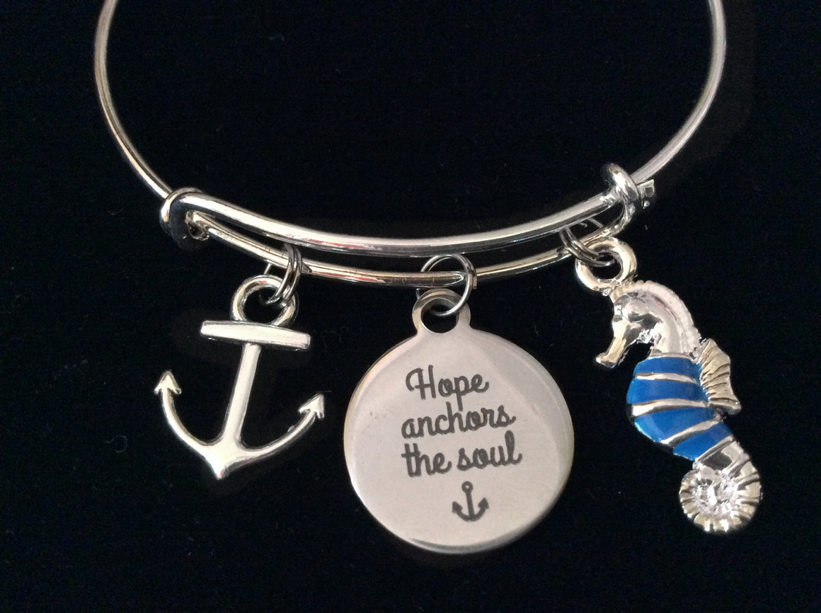 Hope Anchors the Soul Anchor Seahorse Expandable Charm Bracelet Silver Adjustable Bangle Nautical Trendy Meaningful Inspirational