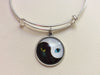 Yin Yang Cat Silver Expandable Charm Bracelet Adjustable Wire Bangle 